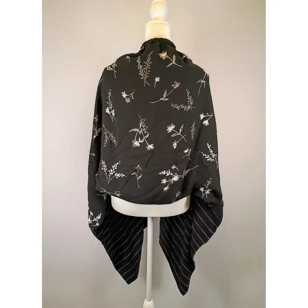 Dark Academia Valerie Stevens II Womens 22W Black Silk Floral Pinstripe Wrap